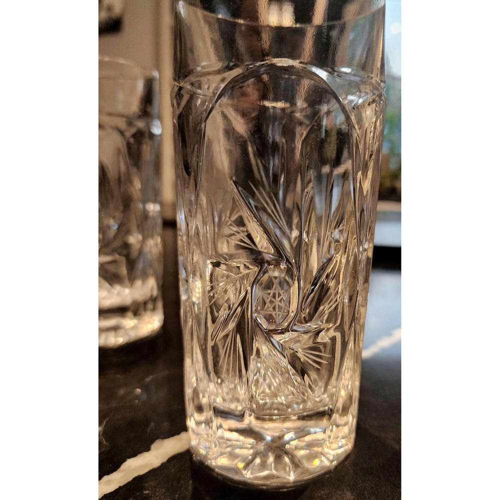 Vintage Lead Crystal Pinwheel Cut Highball Glass Mid Century Barware Clear 6in